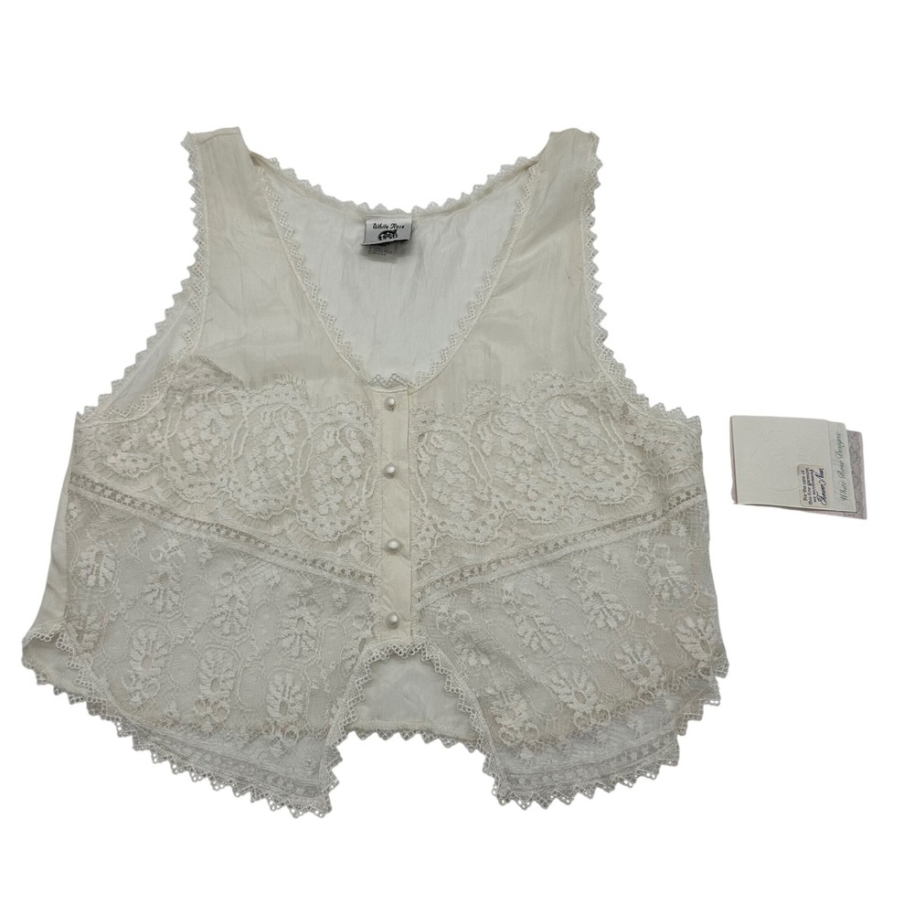 VTG Katherine Harestad White Rose Design Lace Vest Top Cottagecore Boho NWT